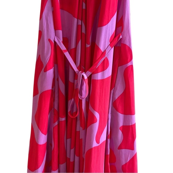 Easel Geo Print Sharkbite Woven Dress Sz S Asymmetrical Tie Waist Midi Dress - Picture 9 of 11